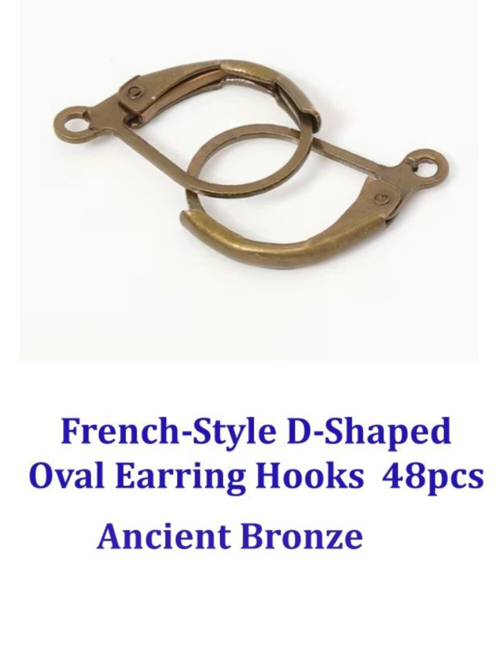 French-Style D-Shaped Oval Earring Hooks  48 Pcs  Ancient Bronze